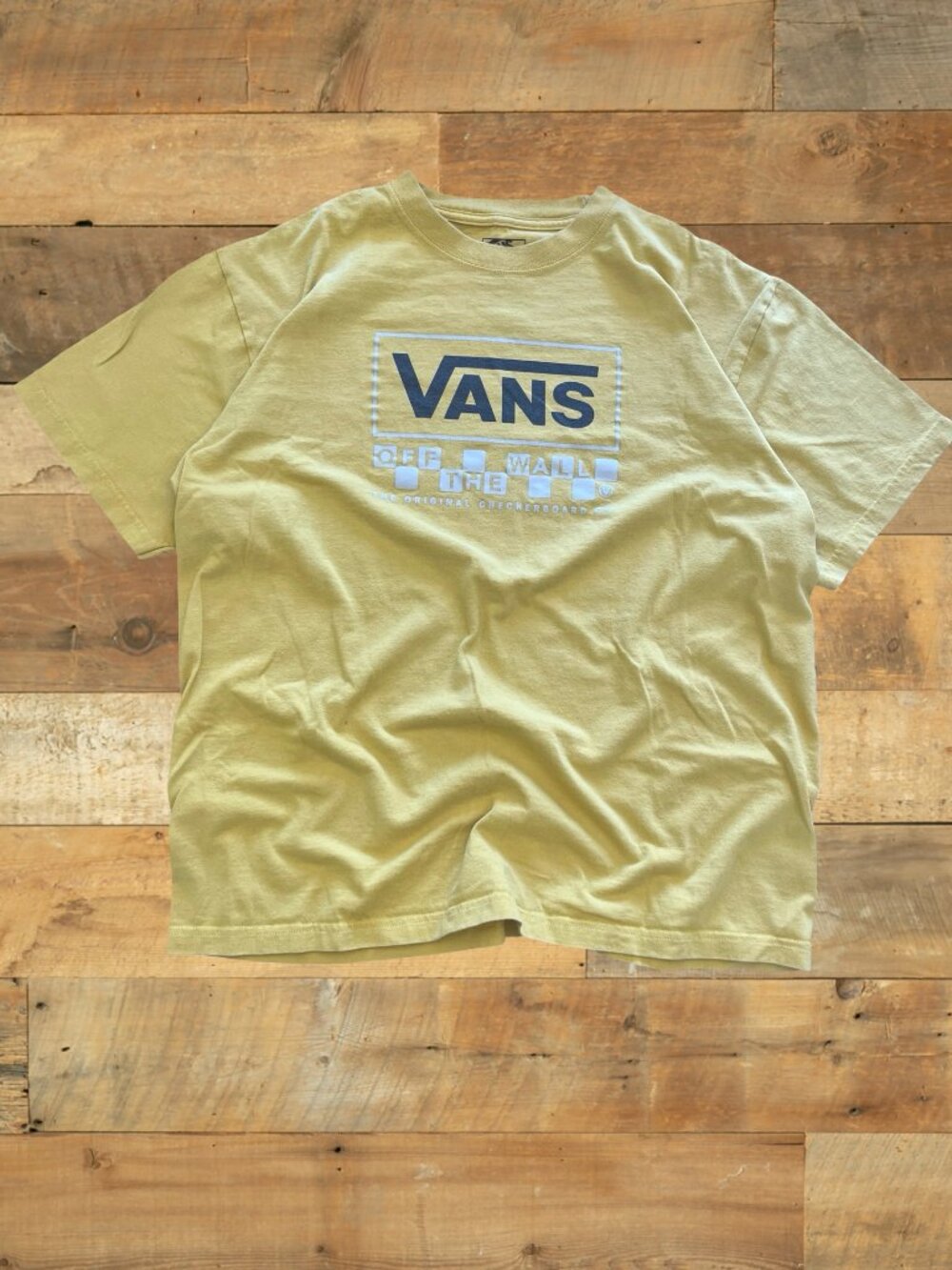 Vans Off The Wall Logo T Shirt Yellow Mustard Boxy Fit Skate Size Large